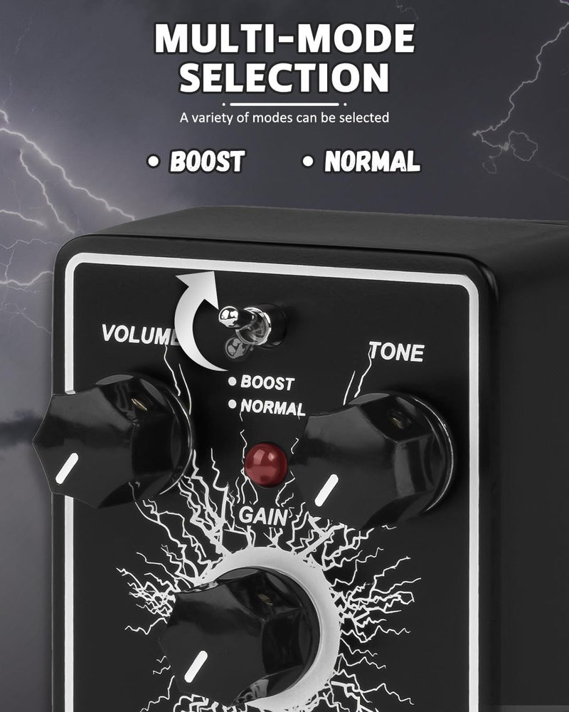STRICH BE-RICH Tube Overdrive Distortion Pedal for Electric Guitar, Compact and Mini Design, True Bypass, 3 Control Knobs, Volume, Tone, Gain, Dual Modes, Boost, Normal, 9V DC, Black - Image 4